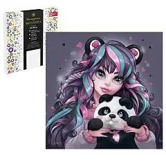 Алмазная мозаика 30*30см Девушка с пандой 18цв холст стразы, фото №1