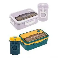 Ланч-бокс с двумя отдел.+чашка д/супа,прибор. в ассорт.,1000+330, фото №1