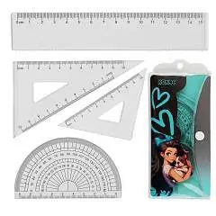 Набор чертежный Sweet puppy 4пр линейка 15см+2 треуг+трансп, фото №1