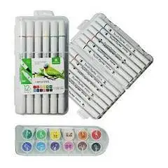 Маркер художеств. перм. двухст.1-4мм набор 12цв пласт.упак., фото №1