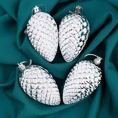 Набор украшений пластик 4шт 7х4,5см шишка снежная, фото №1