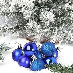 Набор шаров елочных 4см 9шт пластик синий, фото №1