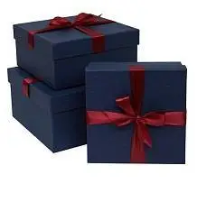 Коробка подарочная "Синяя" с бантом квадрат 170x170x70 3-1, фото №1