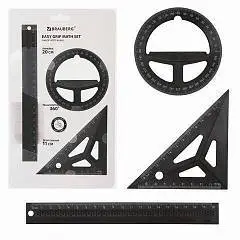 Набор чертежный BRAUBERG (линейка 20 см, угол, трансп) черный, фото №1