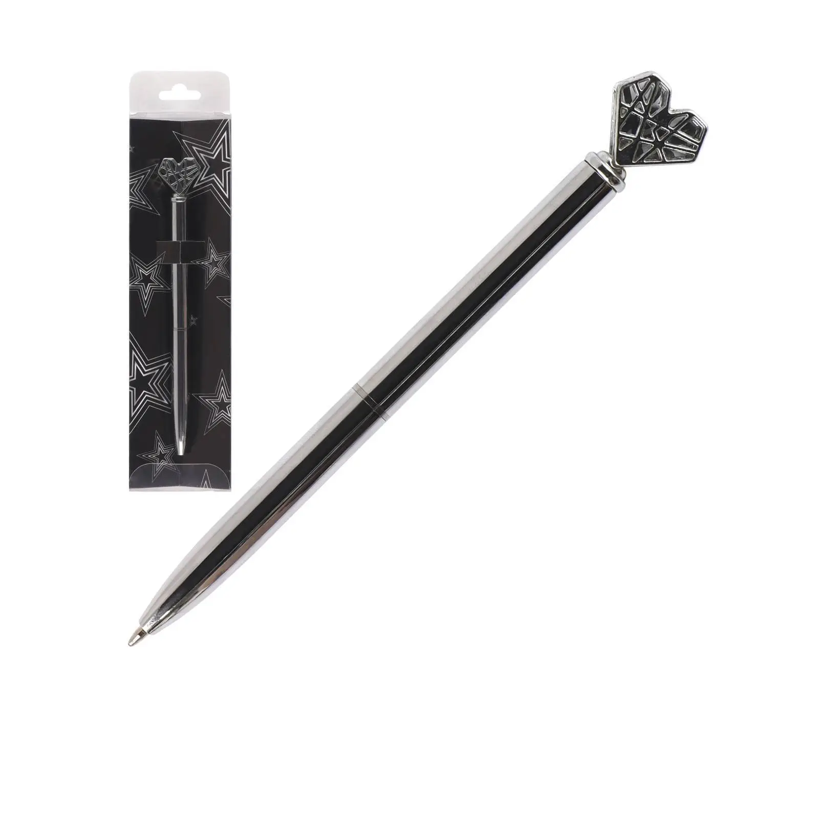 Ручка шариковая "Сердце" серебрянный корпус, синяя, фото №1