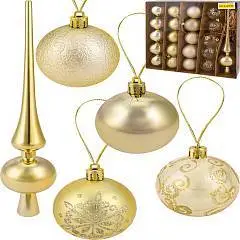 Набор ёлочных шаров 21шт 20шаров 6см + верхушка золотой, фото №1