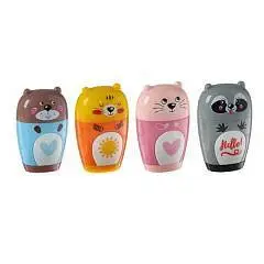 Точилка с контейнером и ластиком "Зверушки" 1отв, микс, фото №1