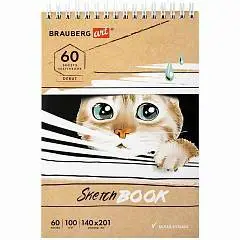 Скетчбук А5+ 140*201мм 60л "Котик" 100г, фото №1
