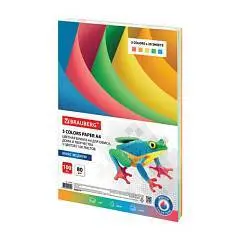 Бумага цветная BRAUBERG, А4, 80 г/м2, 100л, 5цв*20л, медиум, фото №1