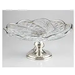 Ваза универс. на ножке, диаметр 30 см, высота 13 см,стекл/металл, фото №1