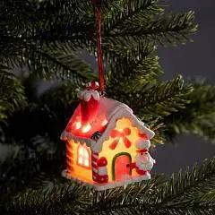 Ёлочная игрушка Имбирный домик 6х8,5х5.5 см белый свет, фото №1