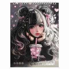 Скетчпад А5+ 185*250мм 30л Девочка с  Бабл-ти 160г греб, фото №1