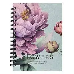 Блокнот А6 80л  "Пионы", фиолетовый 102х142 мм, спираль, фото №1