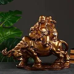 Фигура Хотей на буйволе бронза, 23х47х36, фото №1