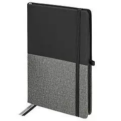 Блокнот А5 80л кл "DUO" под кожу с резинкой,черный/серый, фото №1