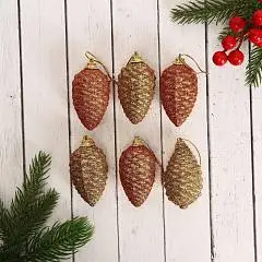 Набор украшений  "Шишка с переливами" 6 шт 3,5х5,5 см, золото, фото №1