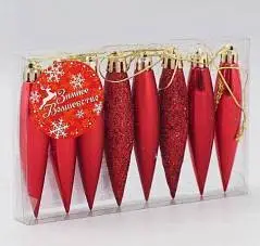 Украшение ёлочное "Сосулька заострённая" 8 шт 8х2 см красный, фото №1