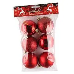 Набор шаров 6см 6шт пластик ЛЬДИНКА красный пакет, фото №1