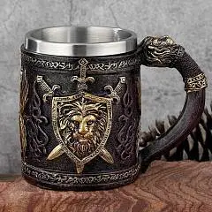 Кружка "Лев" нерж сталь/искусственный камень 430 мл, фото №1