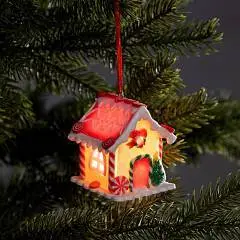 Ёлочная игрушка Имбирный домик 6х6.8х6 см, белы свет, фото №1