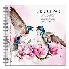 Скетчбук квадр 195*195мм 20л Пение птиц 160г гребень, фото №1