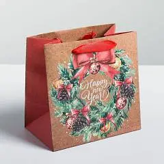Сумка подарочная «С Новым годом» крафт 14 х 14 х 9 см, фото №1