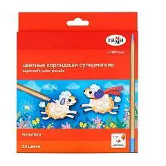 Карандаши цв Гамма Мультики 24цв супермяг грифель 4,0мм заточен, фото №1