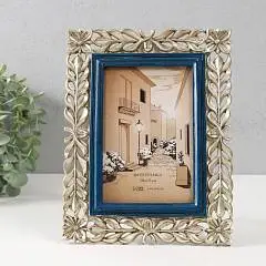 Фоторамка 10х15см"Цветочная коса"синяя с золотом 17,5х1,5х22,7 с, фото №1