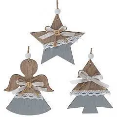 Украшение елочное "Ангел/Ёлка/Звезда", H11,5 см дерево, фото №1