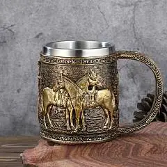 Кружка "Лошади" нерж сталь/искусственный камень 430мл, фото №1