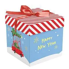 Коробка складная "New Year" 15*15*15см, с лентой, отд фольгой, фото №1