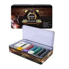 Набор д/покера в метал кор "Бэкдор" 300 фиш с номин 21х35х7 см, фото №1