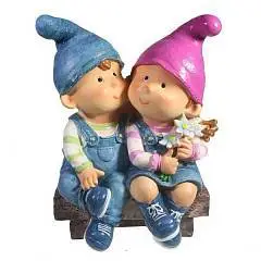 Фигура декоративная "Пара гномиков на лавочке" 14*20*26, фото №1