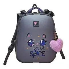 Рюкзак жесткокаркасный "Кошка космос" мультиколор/серый, фото №1
