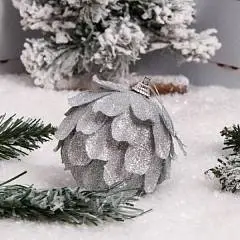 Набор украшений Шишки 7см 3шт пенопласт ЛЬДИНКА  серебро, фото №1