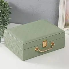 Шкатулка д/украшений "Кейс.Шахматка"кожзам, зелён 17,5х24х9 см, фото №1