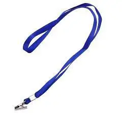 Лента для бейджа, длина-80 см, с металлической прищепкой, синяя, фото №1