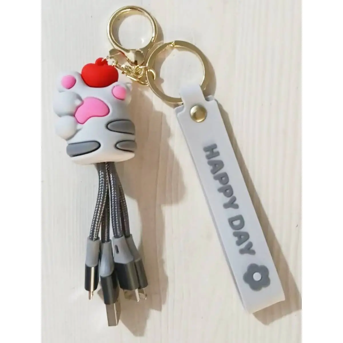 Брелок детский+USB кабель 16,5см Лапка резина серый КОКОС, фото №1