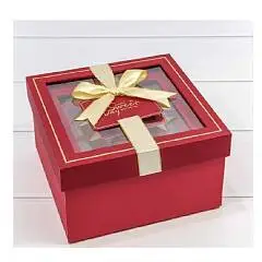 Коробка подарочная с окошком и бантом Красный 19*19*9,5 см 3-3, фото №1