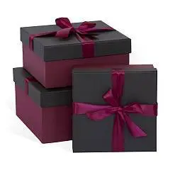 Коробка подарочная "Черная/бордо" бант квадрат 190*190*90мм, фото №1