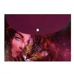 Папка на кнопке  А4 Девушка с рыжим котом 1отд, пластик, фото №1