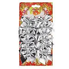 Набор ёлочных бантов, 12 шт. Яркий праздник, серебряные 5,5 см, фото №1