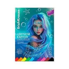Картон цветной ЕК А4 10л 10цв глянцевый  Аквамарин, фото №1
