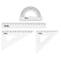 Набор чертежный СТАММ  (линейка 16см, 2 треуг., трансп.), прозрач, фото №1