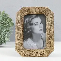 Фоторамка полистоун 10х15 "Кора дерева" золото 14,3х18,8см, фото №1