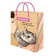 Сумка подарочная "Киса" 18х23х30 см крафт, фото №1