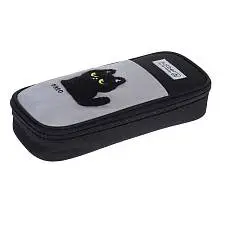 Пенал на молнии "Кошмарики" с котиком 2карм/откидн планка черн/с, фото №1