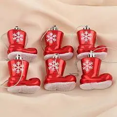 Украшение ёлочное "Сапожок со снежинкой" 6 шт 4х4 см красный, фото №1