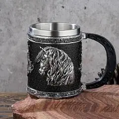 Кружка "Лошадь" нерж сталь/искусственный камень 430мл, фото №1