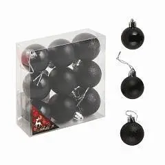 Набор шаров елочных 4см 9шт пластик черный, фото №1